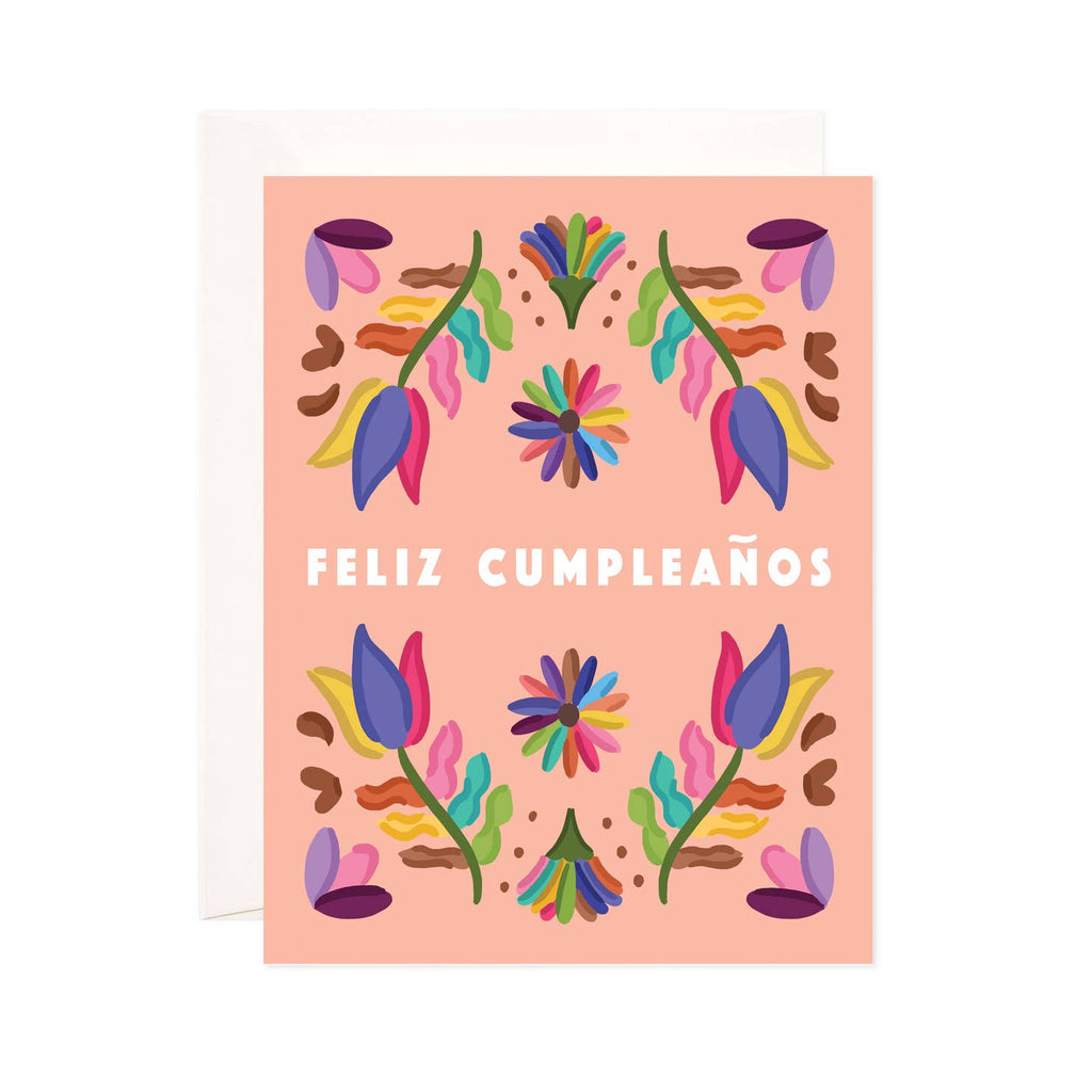 Feliz Cumpleaños Spanish Birthday Card with multicolored flower illustration