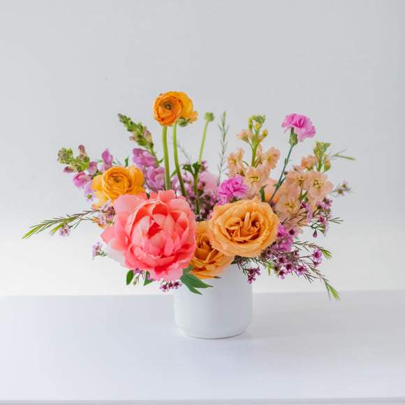 Mother's Day flower arrangement with peonies and ranunculus from Native Poppy