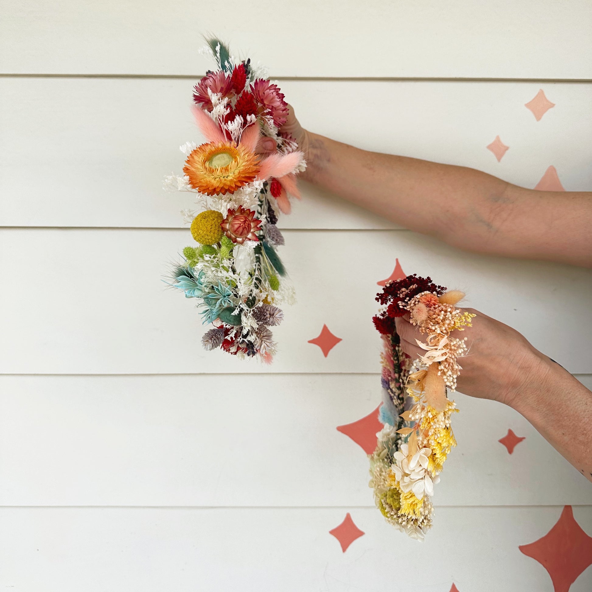rainbow dried flower crowns