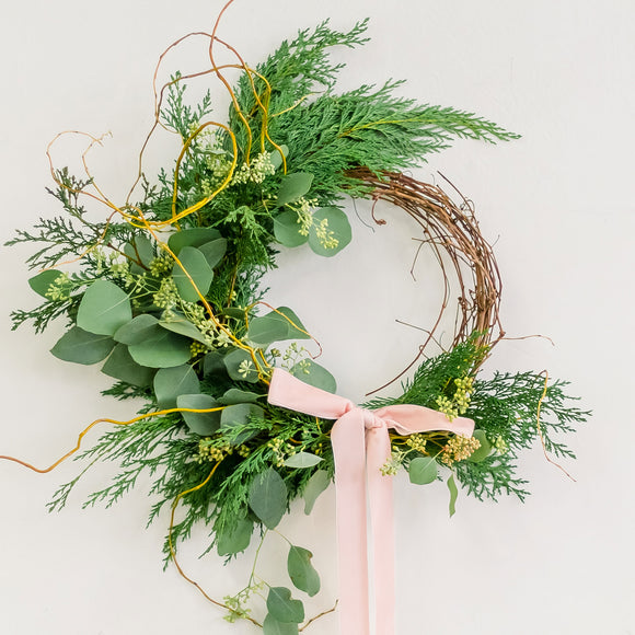 Winter Forest Wreath from Native Poppy made with cedar and eucalyptus