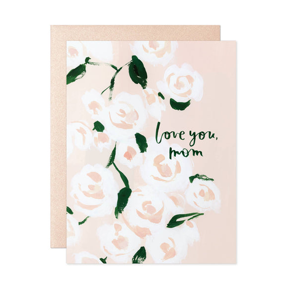 Love you mom card with pink illustrated roses