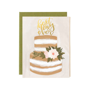 Best Day Ever Wedding Cake Card with floral cake illustration