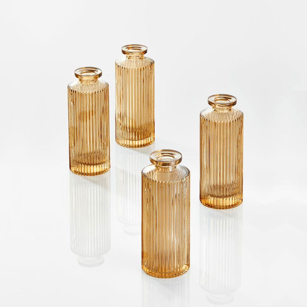 Amber Pleated Glass Bud Vases