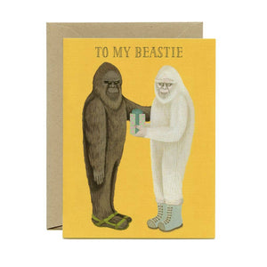 "To my beastie" greeting card - illustrated bigfoot/yeti pair