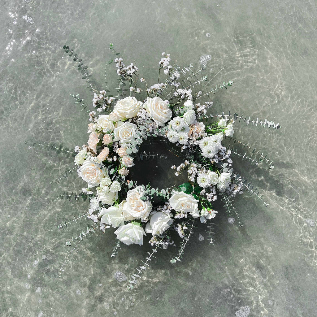 Biodegradable Floral Wreath in ocean water