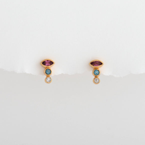 Dana Earrings with three colorful gemstones