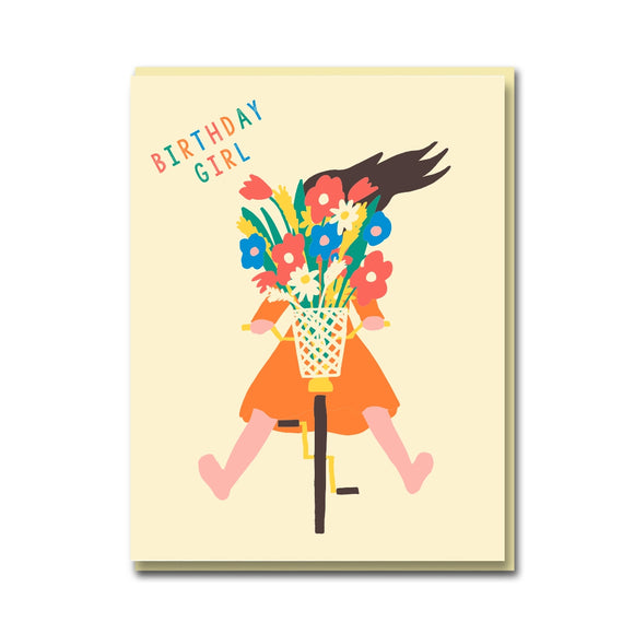 Bike Bouquet Card - illustrated bicyclist with flowers