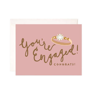 Engagement card - illustrated diamond ring above the phrase "You're engaged! Congrats!"