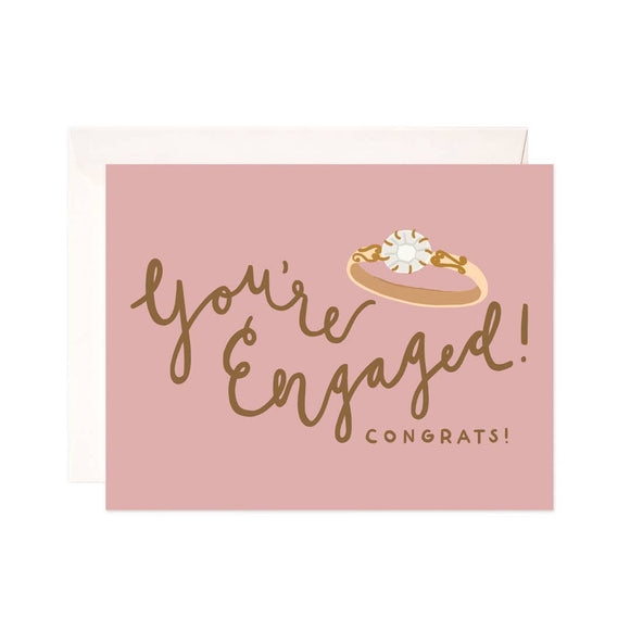 Engagement card - illustrated diamond ring above the phrase 