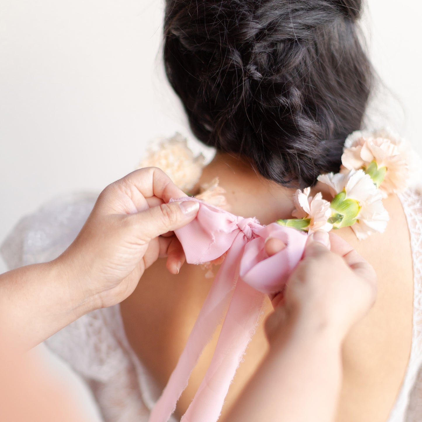 Pink chiffon ribbon tie for flower lei necklace
