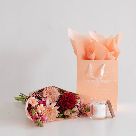 Valentine's flowers and scented candle gift