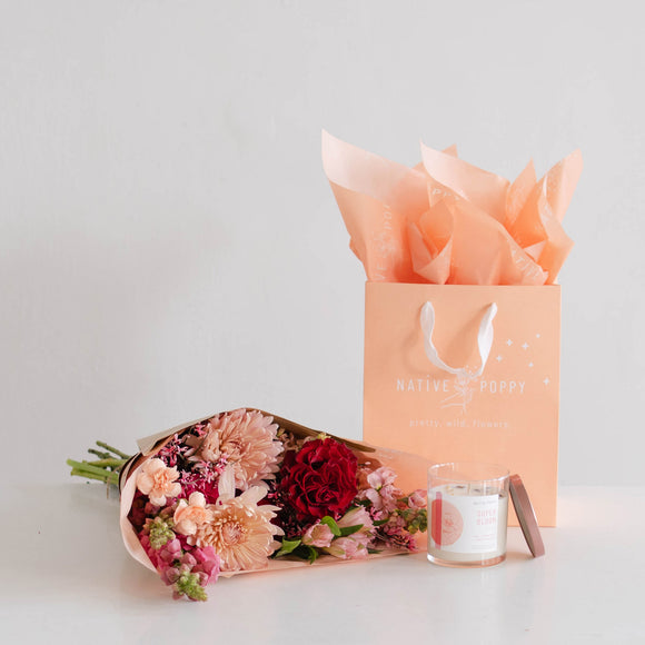 Valentine's flowers and scented candle gift