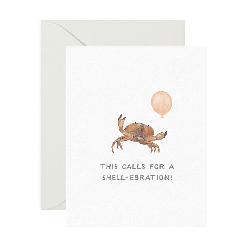 Shell-ebration Card from Amy Zhang with crab holding a balloon