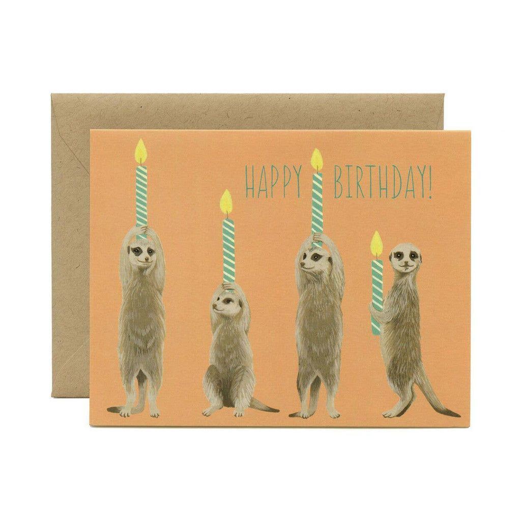 Happy Birthday card - meerkats holding birthday candles
