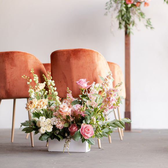 Modern floral aisle marker arrangement from Native Poppy in San Diego
