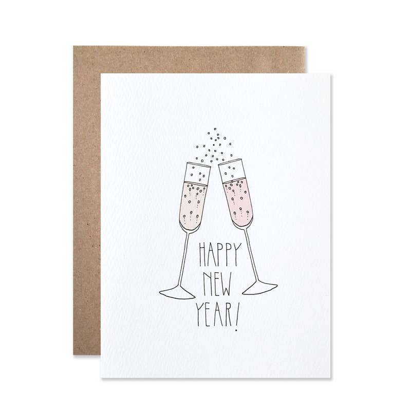 Happy new year card - pink bubbly champagne flutes