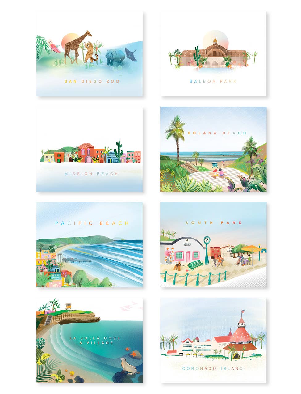 San Diego illustrated postcards