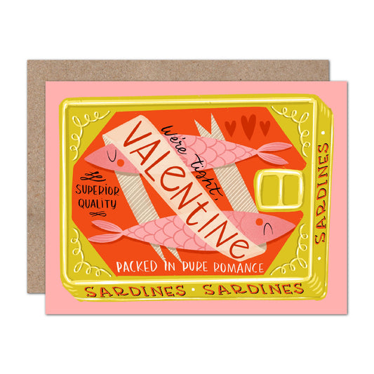 Valentine Sardines Greeting Card - pink illustrated sardines "packed in pure romance"