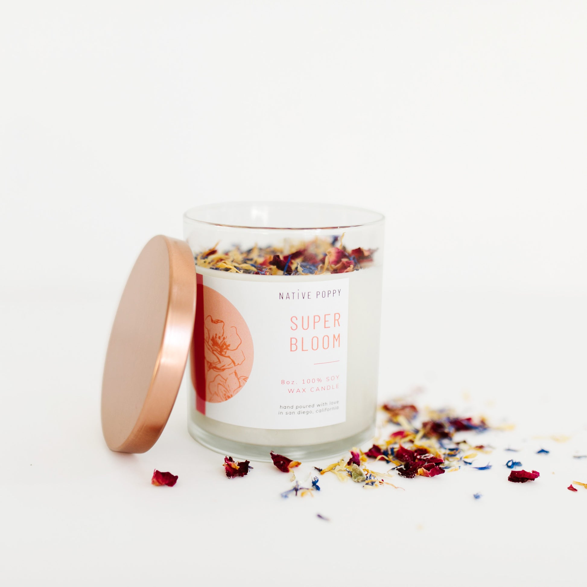 Superbloom candle with natural flower petals from Native Poppy