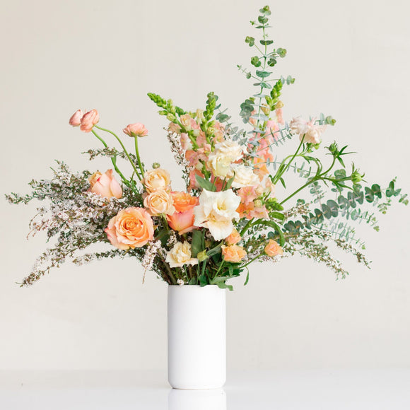 Tall Flower Arrangement in White Vase from Native Poppy