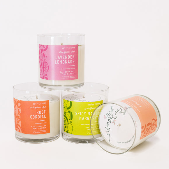 Native Poppy Wild Flower Club candles - Frose, Lavender Lemonade, Rose Cordial, and Spicy Mango Margarita