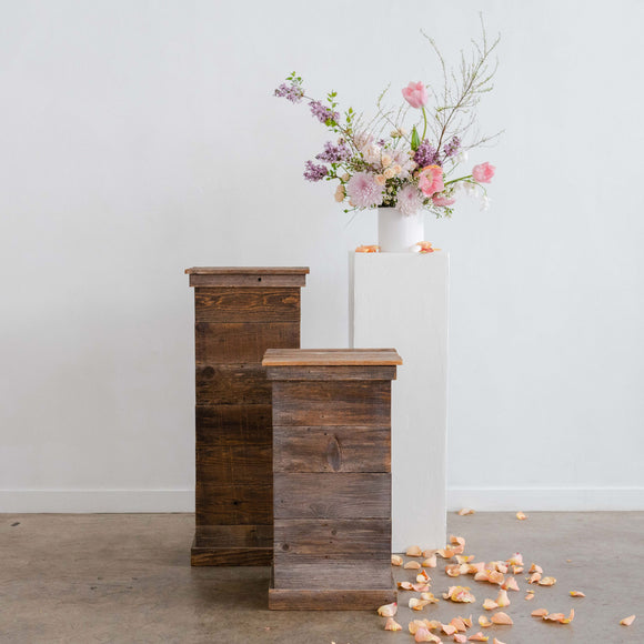 Wedding aisle pedestals in wood or white finish