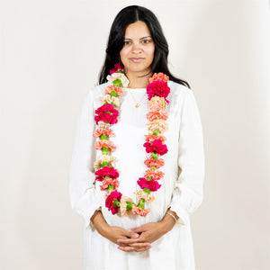 Colorful flower necklace made from red and pink carnations