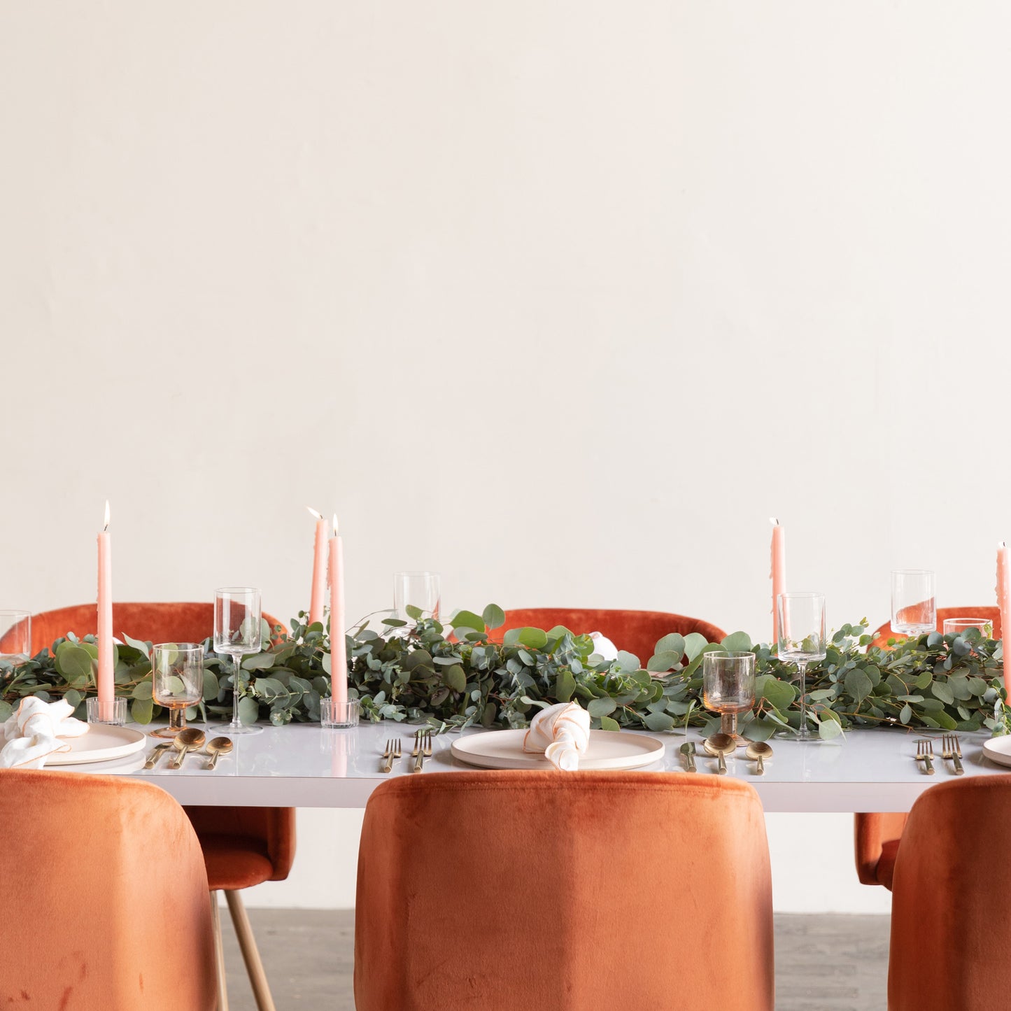 Green eucalyptus garland on a formal table