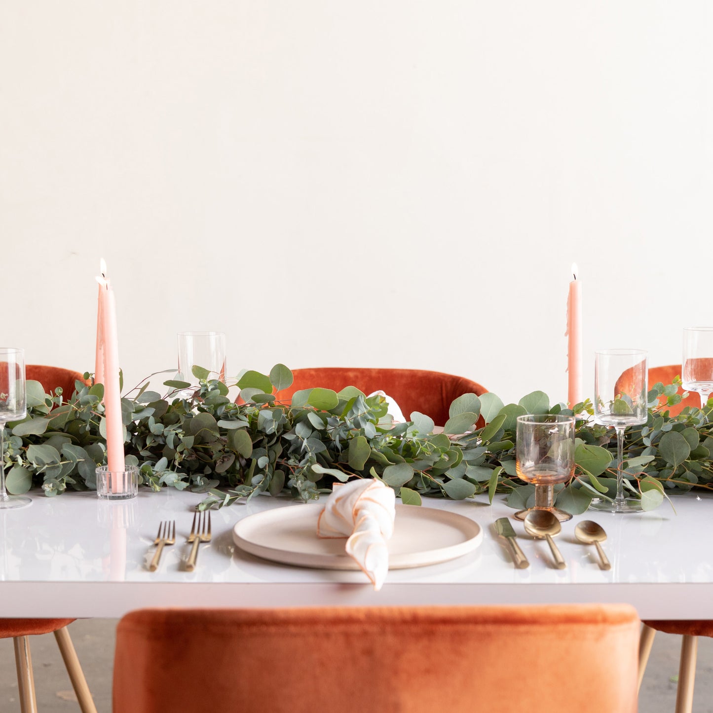 Green eucalyptus garland on a formal table
