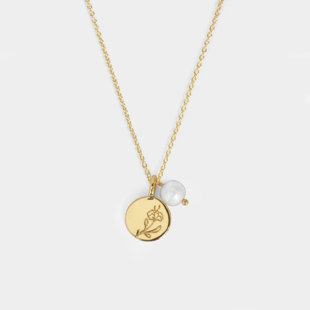 Fleur necklace from SiiZU - 24k gold plated charm necklace with a freshwater pearl