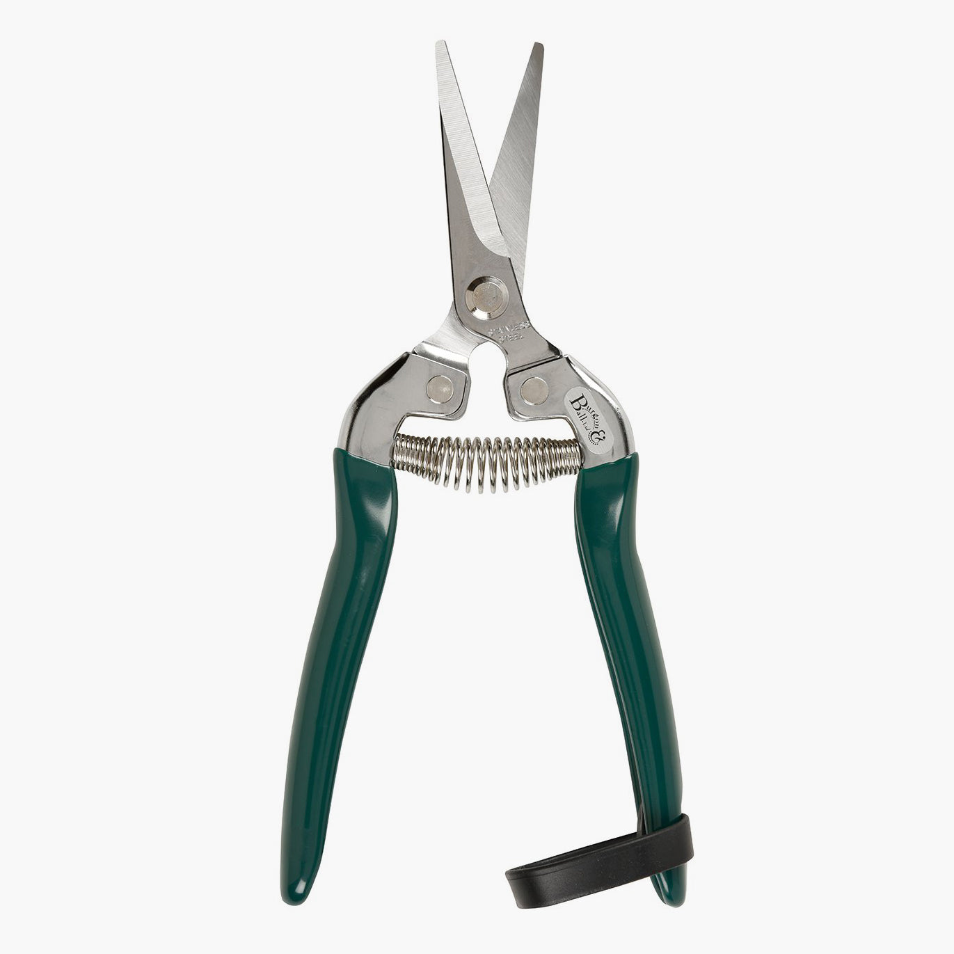 Flower snips with green rubber handles