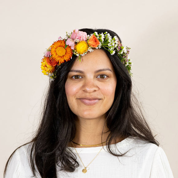 Colorful flower crown from San Diego flower shop Native Poppy