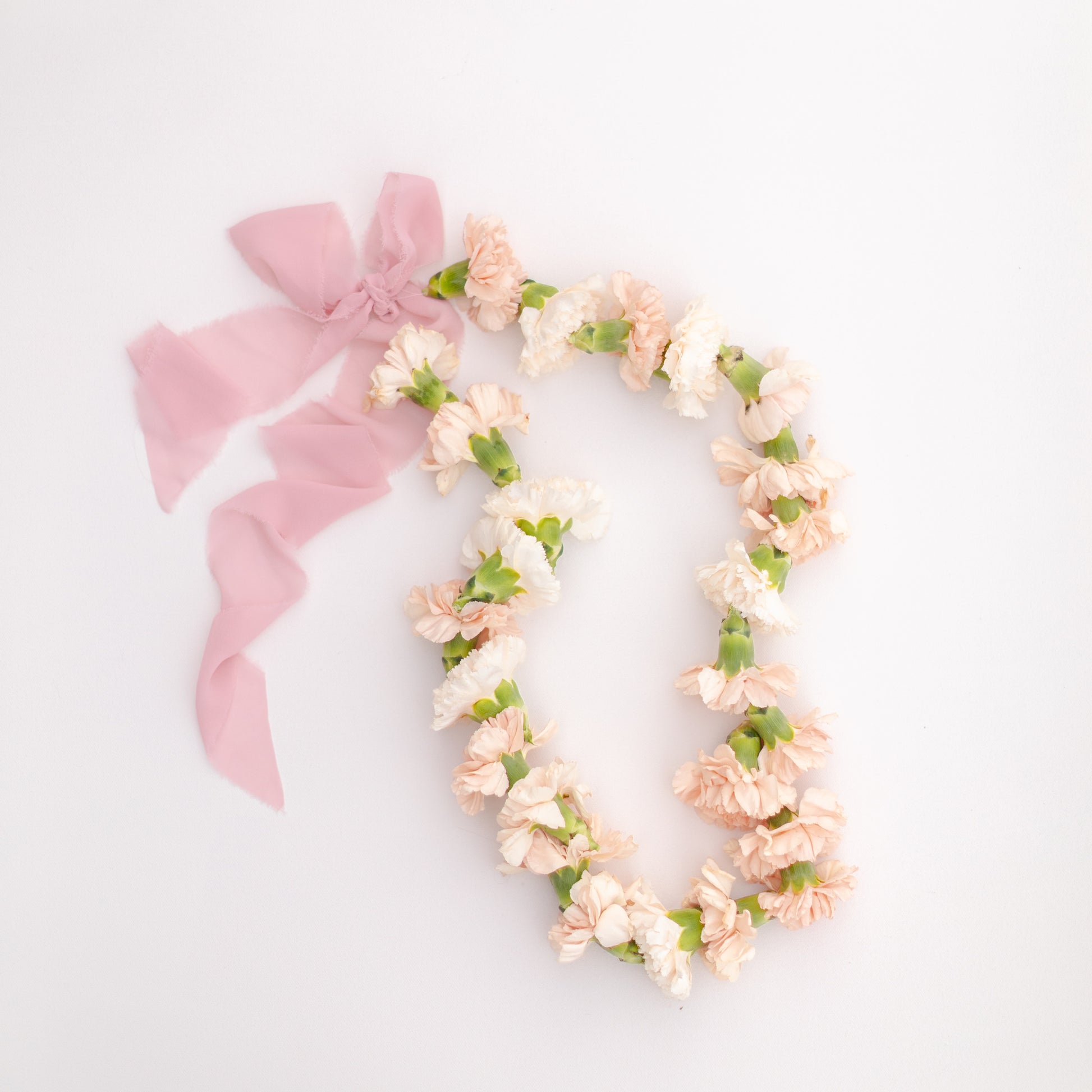 Pink carnation flower necklace with chiffon ribbon tie