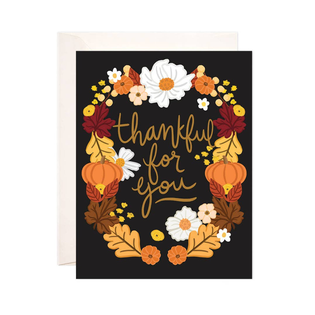 Thankful for You Card - fall foliage illustration